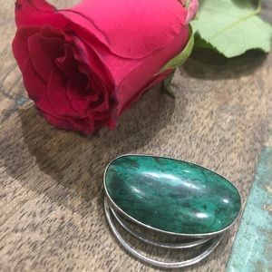 MALACHITE + STERLING SILVER VTG Geometric Brooch
